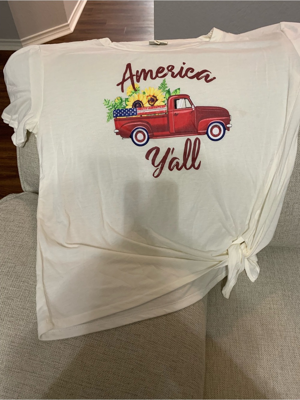 Cream Short-Sleeve Tee with Red Truck Graphic - America Y'all